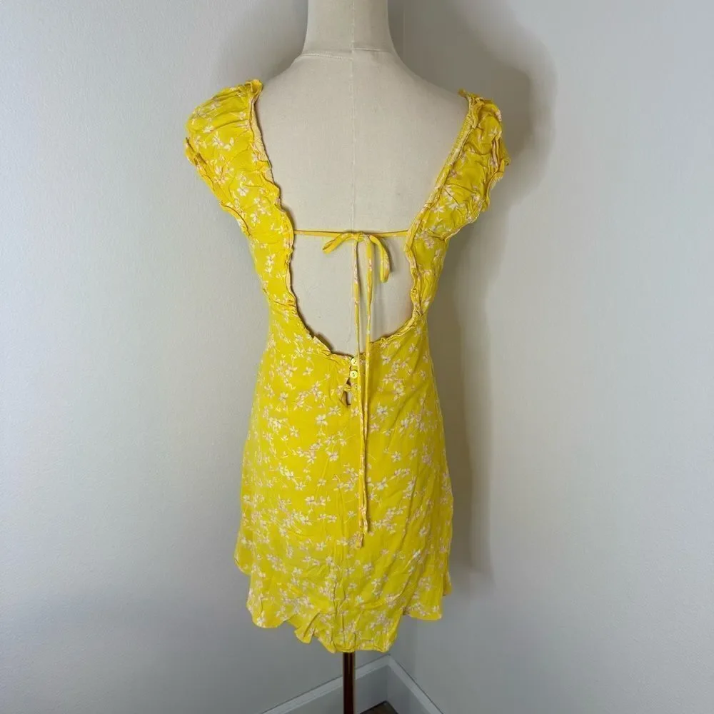 [Sophie Rue] Yellow Floral Ruffled Babydoll Mini Dress - Size Small